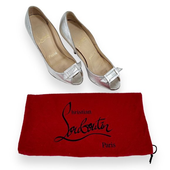 Christian Louboutin Silver Peep Toe Pumps - Picture 2 of 9